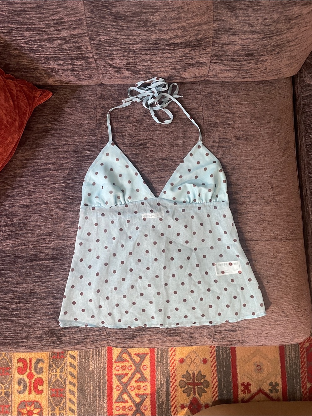 Bershka XS Blue Polkadot Top